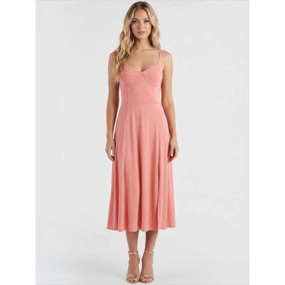 Dex Coral Sweetheart Corset Midi Slip Dress Coquette Romantic Balletcore Medium